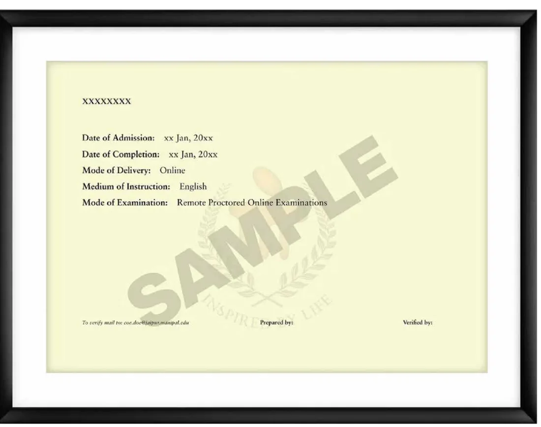 Sample transcript recording the mode of examination as remote proctored online examinations