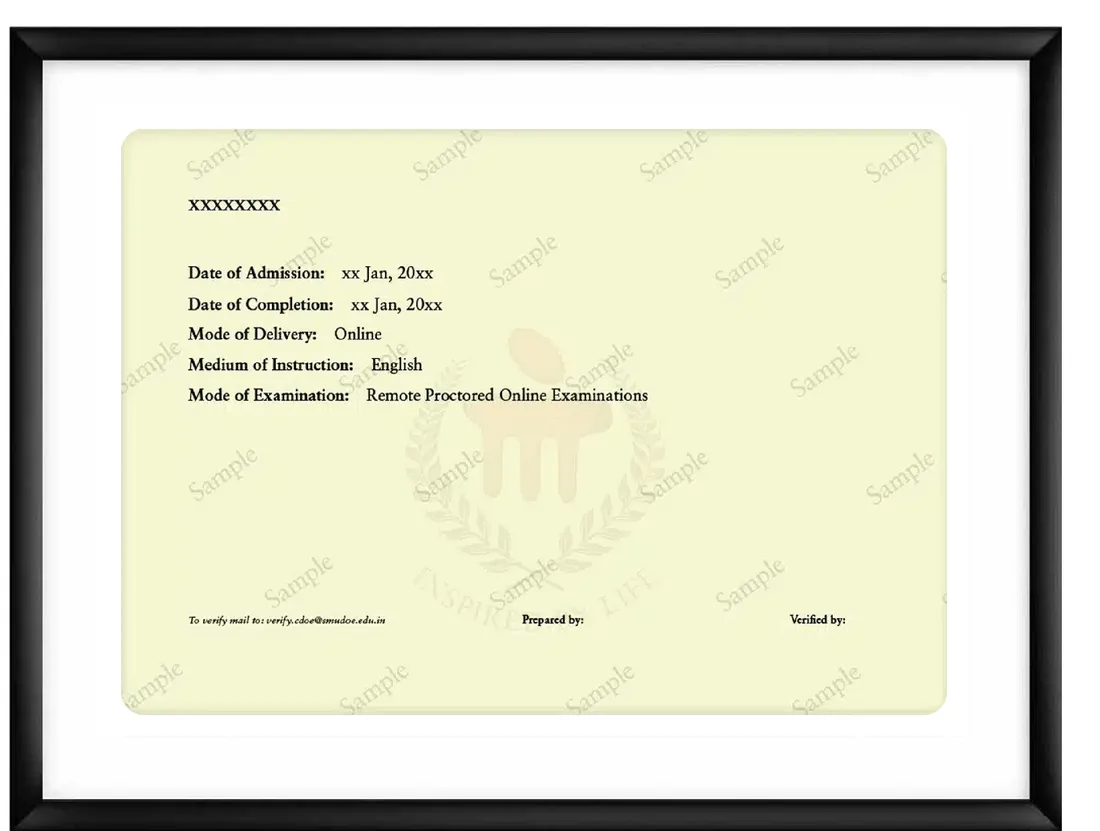Sample transcript recording the mode of examination as remote proctored online examinations
